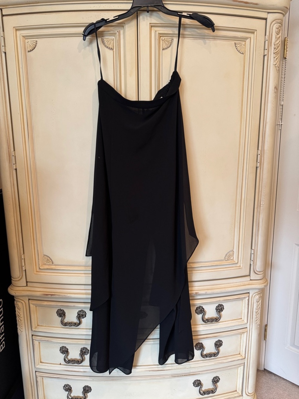 Adrianna Papell Black Asymmetrical Chiffon Slip Dress